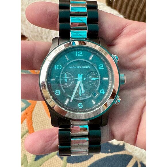 Michael Kors Runway Two-Tone Chronograph Gunmetal Dial Quartz Watch - Picture 8 of 11